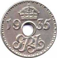 obverse of 6 Pence - George V (1935) coin with KM# 4 from New Guinea. Inscription: 1935