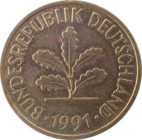 obverse of 5 Pfennig (1950 - 2001) coin with KM# 107 from Germany. Inscription: BUNDESREPUBLIK DEUTSCHLAND 1950
