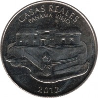 Panama coin 1/2 Balboa - Old Panama: Royal Houses (2012) reverse reverse of 1/2 Balboa - Old Panama: Royal Houses (2012) coin with KM# 143 from Panama. Inscription: CASAS REALES PANAMA VIEJO 2012