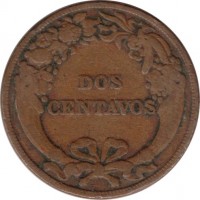 reverse of 2 Centavos (1919) coin with KM# A212 from Peru. Inscription: DOS CENTAVOS