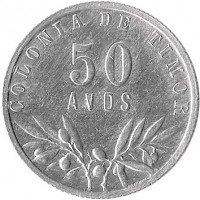 Portuguese Timor coin 50 Avos (1945 - 1951) reverse reverse of 50 Avos (1945 - 1951) coin with KM# 7 from Portuguese Timor. Inscription: COLONIA DE TIMOR 50 AVOS
