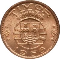 obverse of 30 Centavos (1958) coin with KM# 11 from Portuguese Timor. Inscription: TIMOR 1958