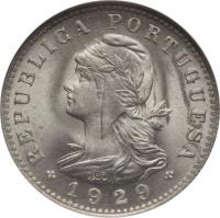 obverse of 20 Centavos (1929) coin with KM# 3 from São Tomé and Príncipe. Inscription: REPUBLICA PORTUGUESA 1929