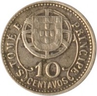 reverse of 10 Centavos (1929) coin with KM# 2 from São Tomé and Príncipe. Inscription: S. TOMÉ E PRINCIPE 10 CENTAVOS