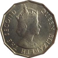 obverse of 10 Cents - Elizabeth II - 1'st Portrait (1953 - 1974) coin with KM# 10 from Seychelles. Inscription: QUEEN ELIZABETH THE SECOND