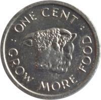 Seychelles coin 1 Cent - Elizabeth II - FAO - 2'nd Portrait (1972) reverse reverse of 1 Cent - Elizabeth II - FAO - 2'nd Portrait (1972) coin with KM# 17 from Seychelles. Inscription: · ONE CENT · GROW MORE FOOD