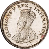 obverse of 6 Pence - George V - ZUID-AFRIKA 6 PENCE (1925 - 1930) coin with KM# 16.1 from South Africa. Inscription: GEORGIVS V REX IMPERATOR
