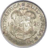 reverse of 1 Florin - George V (1923 - 1930) coin with KM# 18 from South Africa. Inscription: SOUTH · AFRICA ZUID · AFRIKA 19 28 FLORIN