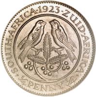 South Africa coin 1/4 Penny - George V (1923 - 1936) reverse reverse of 1/4 Penny - George V (1923 - 1936) coin with KM# 12 from South Africa. Inscription: SOUTH · AFRICA · 1923 · ZUID AFRIKA KG *1/4 PENNY 1/4*