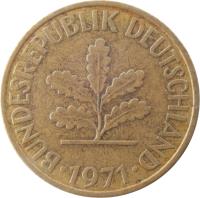 obverse of 10 Pfennig (1950 - 2001) coin with KM# 108 from Germany. Inscription: BUNDESREPUBLIK DEUTSCHLAND 1989