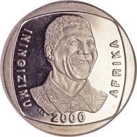 South Africa coin 5 Rand - Nelson Mandela (2000) obverse obverse of 5 Rand - Nelson Mandela (2000) coin with KM# 230 from South Africa. Inscription: INGIZIMU AFRIKA ALS 2000