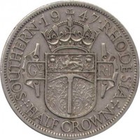 Southern Rhodesia coin 1/2 Crown - George VI (1947) reverse reverse of 1/2 Crown - George VI (1947) coin with KM# 15b from Southern Rhodesia. Inscription: SOUTHERN · 19 47 · RHODESIA HALF CROWN