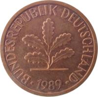 obverse of 1 Pfennig (1950 - 2001) coin with KM# 105 from Germany. Inscription: BUNDESREPUBLIK DEUTSCHLAND 1950