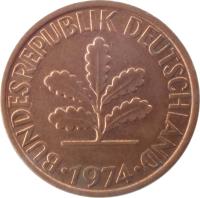 obverse of 2 Pfennig - Magnetic (1967 - 2001) coin with KM# 106a from Germany. Inscription: BUNDESREPUBLIK DEUTSCHLAND 1996