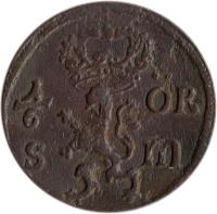 reverse of 1/6 Öre Silfwermynt - Carl XI (1666 - 1686) coin with KM# 254 from Sweden.
