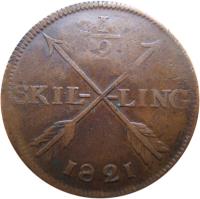 reverse of 1/2 Skilling - Carl XIV Johan (1819 - 1830) coin with KM# 596 from Sweden. Inscription: 1/2 SKIL- -LING 1821