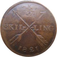 Sweden coin 1/2 Skilling - Carl XIV Johan (1819 - 1830) reverse reverse of 1/2 Skilling - Carl XIV Johan (1819 - 1830) coin with KM# 596 from Sweden. Inscription: 1/2 SKIL- -LING 1821