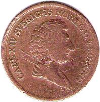 obverse of 2/3 Skilling Banco - Carl XIV Johan (1835 - 1843) coin with KM# 641 from Sweden.