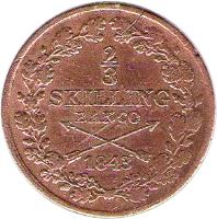 reverse of 2/3 Skilling Banco - Carl XIV Johan (1835 - 1843) coin with KM# 641 from Sweden.