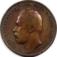 obverse of 5 Öre - Carl XV Johan (1860 - 1872) coin with KM# 707 from Sweden. Inscription: CARL XV SVERIGES NORR. GÖTH. O. VEND. KONUNG