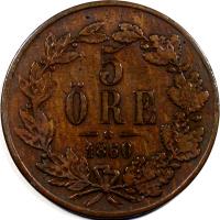 Sweden coin 5 Öre - Carl XV Johan (1860 - 1872) reverse reverse of 5 Öre - Carl XV Johan (1860 - 1872) coin with KM# 707 from Sweden. Inscription: 5 ÖRE 1872