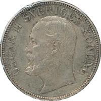 obverse of 2 Kronor - Oscar II (1906 - 1907) coin with KM# 773 from Sweden.
