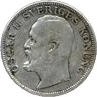 obverse of 1 Krona - Oscar II (1906 - 1907) coin with KM# 772 from Sweden. Inscription: OSCAR II SVERIGES KONUNG