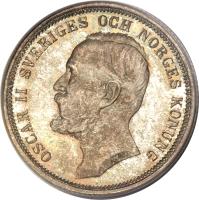 Sweden coin 2 Kronor - Oscar II (1890 - 1904) obverse obverse of 2 Kronor - Oscar II (1890 - 1904) coin with KM# 761 from Sweden.