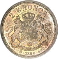 reverse of 2 Kronor - Oscar II (1890 - 1904) coin with KM# 761 from Sweden.