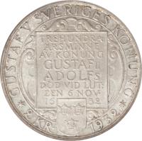 reverse of 2 Kronor - Gustav V - Death of Gustav II Adolf (1932) coin with KM# 805 from Sweden.