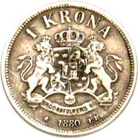 reverse of 1 Krona - Oscar II (1877 - 1889) coin with KM# 747 from Sweden.