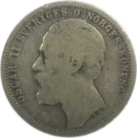 obverse of 1 Krona - Oscar II (1875 - 1876) coin with KM# 741 from Sweden. Inscription: OSCAR II SVERIGES O. NORGES KONUNG L.A.