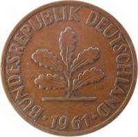 obverse of 2 Pfennig - Non magnetic (1950 - 1969) coin with KM# 106 from Germany. Inscription: BUNDESREPUBLIK DEUTSCHLAND 1966