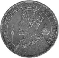 obverse of 2 Kronor - Oscar II - Silver Jubilee (1897) coin with KM# 762 from Sweden. Inscription: OSCAR · II · SVERIGES · NORGES · G · O · V · KONUNG