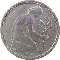 obverse of 50 Pfennig (1949 - 1950) coin with KM# 104 from Germany. Inscription: 1949