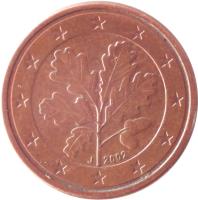 Germany coin 1 Euro Cent (2002 - 2015) obverse obverse of 1 Euro Cent (2002 - 2015) coin with KM# 207 from Germany. Inscription: 2005 D