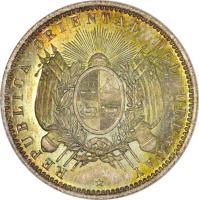 obverse of 20 Centésimos (1877 - 1893) coin with KM# 15 from Uruguay. Inscription: REPUBLICA ORIENTAL DEL URUGUAY *
