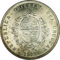 obverse of 50 Centésimos (1916 - 1917) coin with KM# 22 from Uruguay.