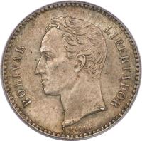 obverse of 1/2 Bolívar (1879 - 1936) coin with Y# 21 from Venezuela. Inscription: BOLIVAR LIBERTADOR BARRE