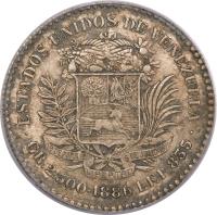 reverse of 1/2 Bolívar (1879 - 1936) coin with Y# 21 from Venezuela. Inscription: 19 DE ABRIL 1810 5 DE JULIO 1811 LIBERATAD · ESTADOS UNIDOS DE VENEZUELA · GR.2.500 · 1935 · LEI 835