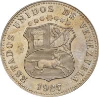 obverse of 12 1/2 Céntimos (1896 - 1938) coin with Y# 28 from Venezuela. Inscription: ESTADOS UNIDOS DE VENEZUELA 1938