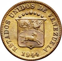obverse of 5 Céntimos (1944) coin with Y# 29 from Venezuela. Inscription: ESTADOS UNIDOS DE VENEZUELA 1944