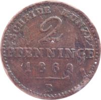 reverse of 2 Pfenninge - Wilhelm I (1861 - 1873) coin with KM# 481 from German States. Inscription: SCHEIDE MÜNZE 2 PFENNINGE 1869 B