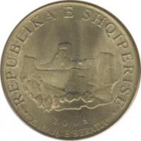 obverse of 10 Lekë - Non magnetic (1996 - 2009) coin with KM# 77 from Albania. Inscription: · REPUBLIKA E SHQIPERISE · 2009 KALAJA E BERATIT