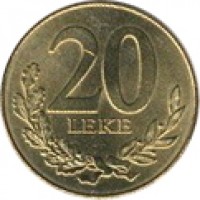 reverse of 20 Lekë - Non magnetic (1996 - 2012) coin with KM# 78 from Albania. Inscription: 20 LEKE