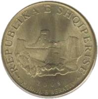 obverse of 10 Lekë - Magnetic (2009 - 2013) coin with KM# 77a from Albania. Inscription: · REPUBLIKA E SHQIPERISE · 2009 KALAJA E BERATIT