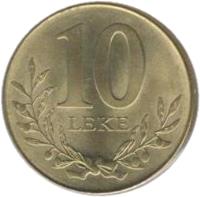 reverse of 10 Lekë - Magnetic (2009 - 2013) coin with KM# 77a from Albania. Inscription: 10 LEKE