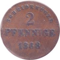 reverse of 2 Pfennige - Georg II (1867 - 1870) coin with KM# 174 from German States. Inscription: SCHEIDEMÜNZE 2 PFENNIGE 1868