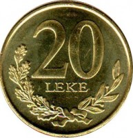 reverse of 20 Lekë - Magnetic (2012) coin with KM# 78a from Albania. Inscription: 20 LEKE