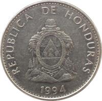 obverse of 50 Centavos (1991 - 2007) coin with KM# 84a from Honduras. Inscription: REPUBLICA DE HONDURAS 1994